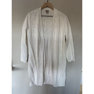 Chico’s Open Front Long Knit Cardigan Size 2 (L) White Lightweight Duster